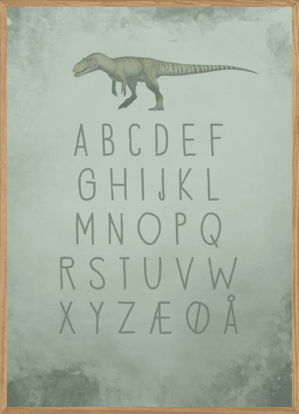 GREEN DINOSAUR ABC - BØRNEPLAKAT A3 (29,7 x 42cm) - BØRN > BØRNEPLAKATER - Living Nature