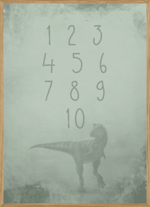 GREEN DINOSAUR NUMBERS - BØRNEPLAKAT A3 (29,7 x 42cm) - BØRN > BØRNEPLAKATER - Living Nature