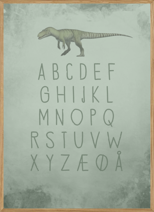 GREEN DINOSAUR ABC - BØRNEPLAKAT A3 (29,7 x 42cm) - BØRN > BØRNEPLAKATER - Living Nature