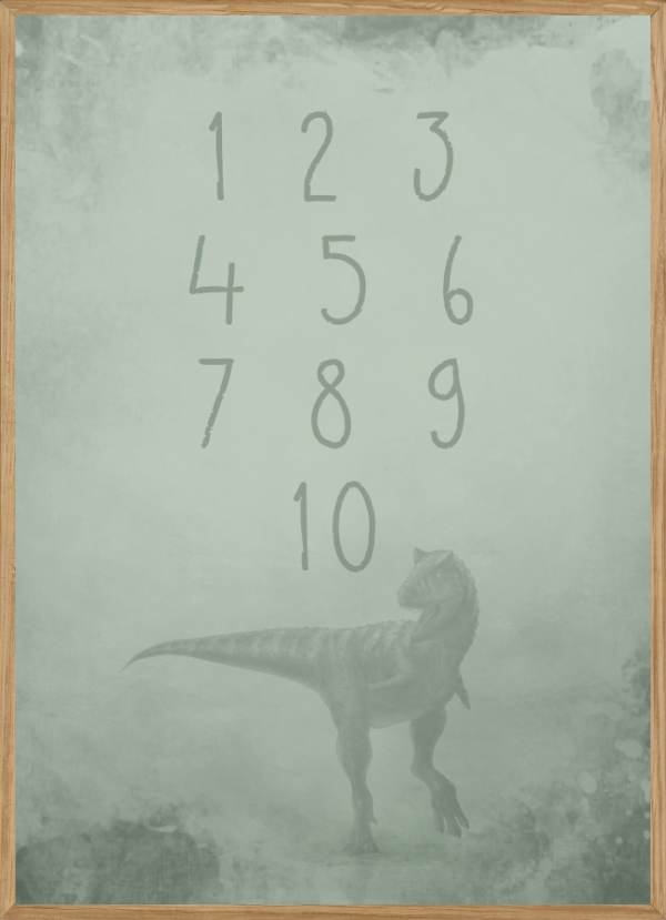 GREEN DINOSAUR NUMBERS - BØRNEPLAKAT A3 (29,7 x 42cm) - BØRN > BØRNEPLAKATER - Living Nature