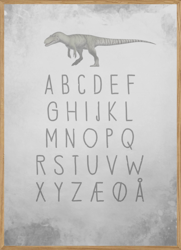 GREY DINOSAUR ABC - BØRNEPLAKAT A3 (29,7 x 42cm) - BØRN > BØRNEPLAKATER - Living Nature