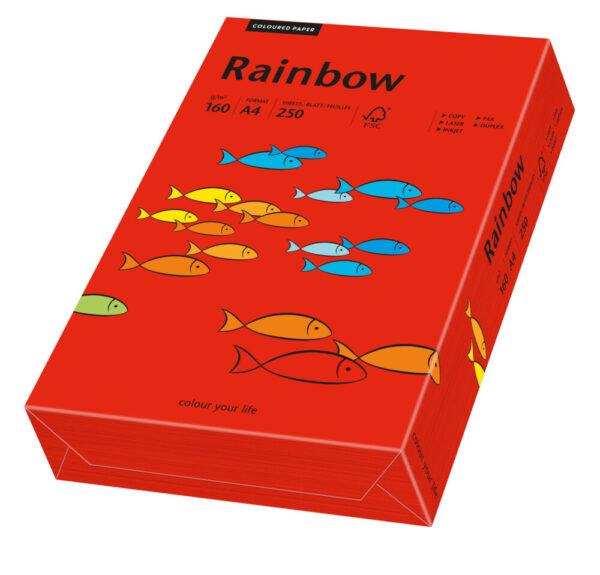 Rainbow kulørt kopiappir 160g. A4 rød 28